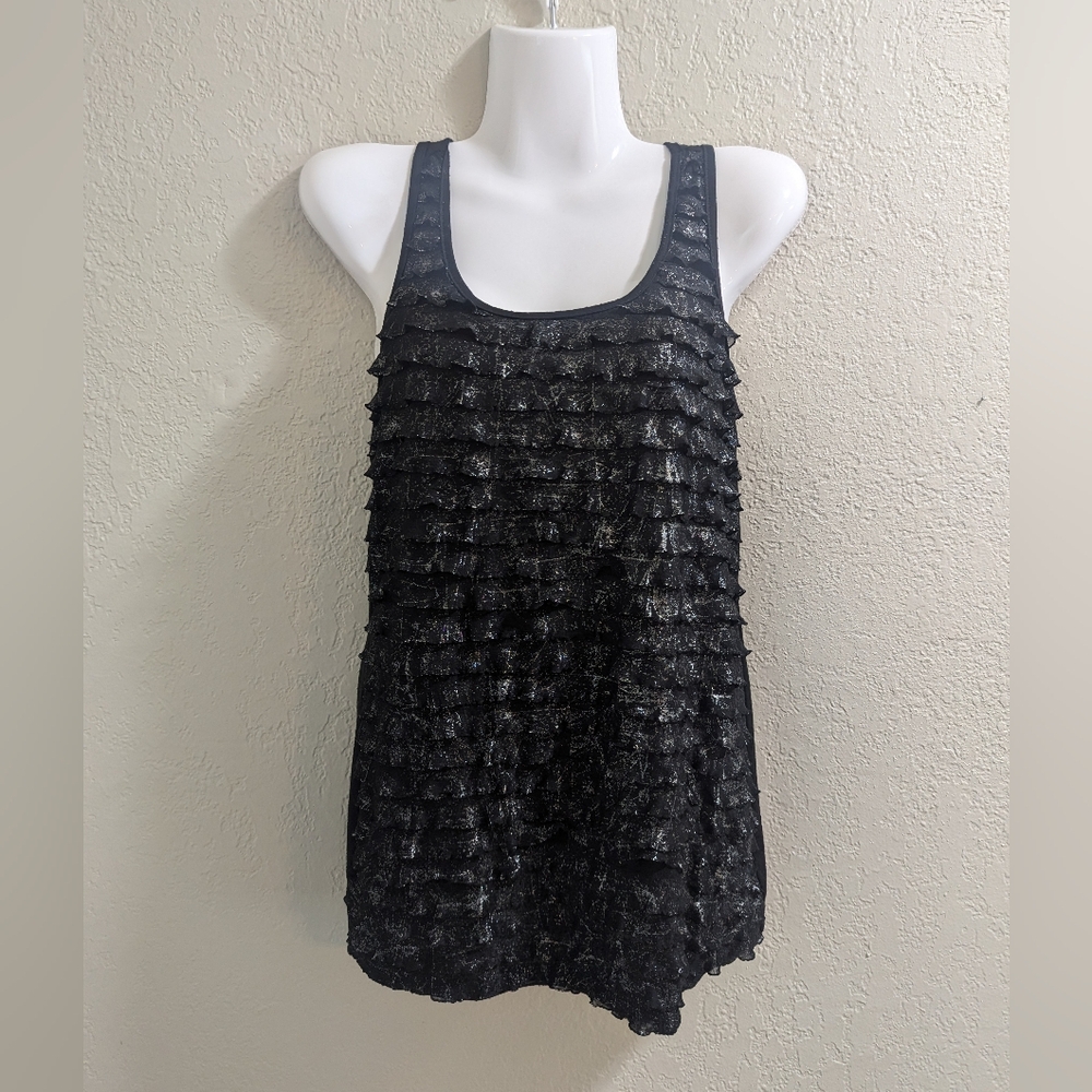 Black with silver ruffled top